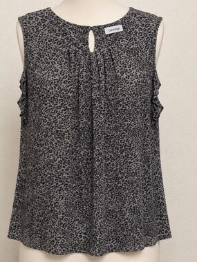 Calvin Klein Gray & Black Animal Print Sleeveless Lightweight Top Size M